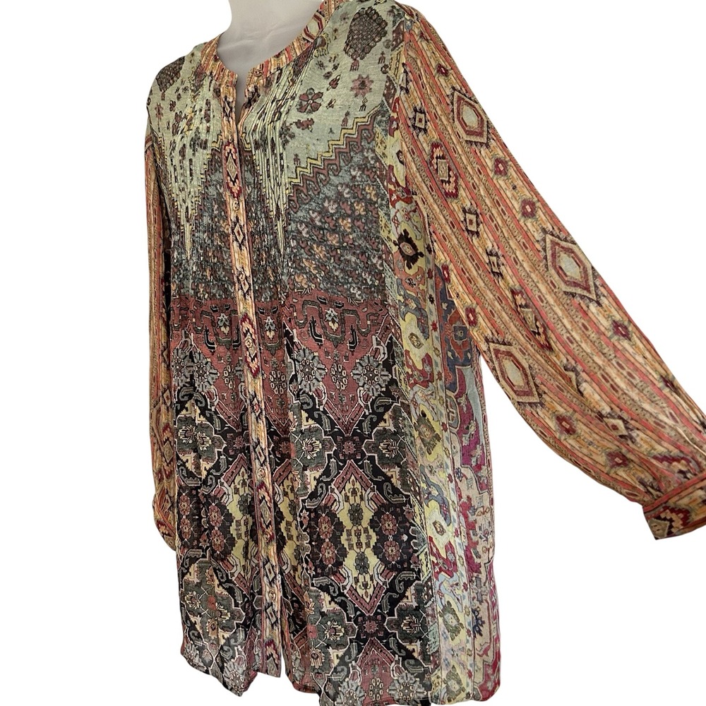 Soft Surroundings Makara Tunic Top Sz L  Bohemian Boho Sheer Artsy Colorful - Picture 2 of 10